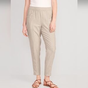 High-Waisted Cropped Linen-Blend Tapered Pants